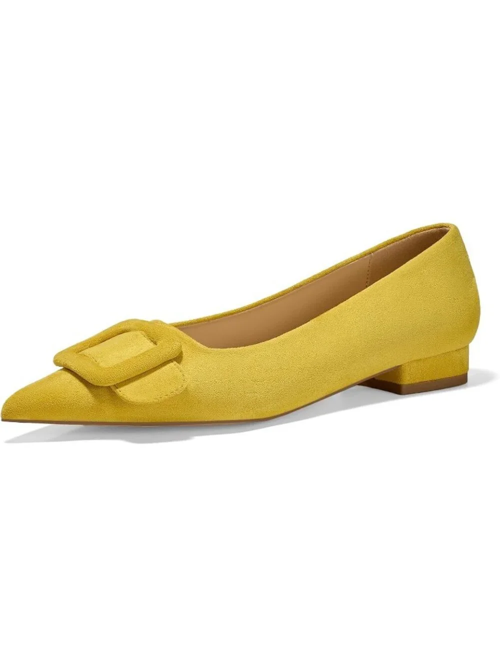 Women's Yellow Rubber Pointed Toe Square Buckle Flats Slip On Comfortable Shoes
